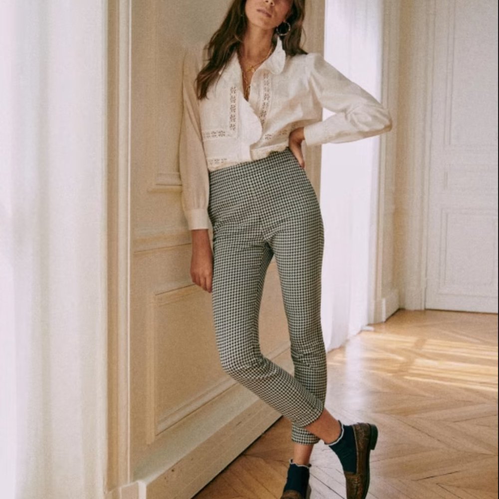 Sezane Clara Trouser Ecru Houndstooth// US 2, EU 34/36